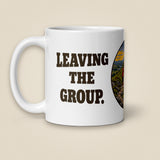 Leaving The Group White Glossy Ceramic Mug in 11 oz, handle on left
