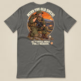 Mind The Old Sweat Men's T-Shirt in Charcoal, laid flat, back view