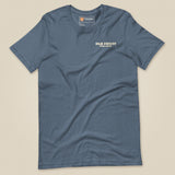 Mind The Old Sweat Men's T-Shirt in Heather Indigo, laid flat, front view