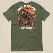 Mind The Old Sweat Men's T-Shirt in Military Green, laid flat, back view