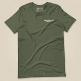 Mind The Old Sweat Men's T-Shirt in Military Green, laid flat, front view
