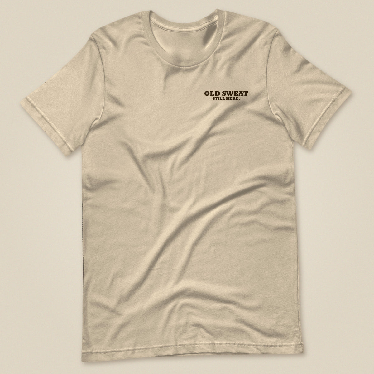 Mind The Old Sweat Men's T-Shirt in Sand, laid flat, front view