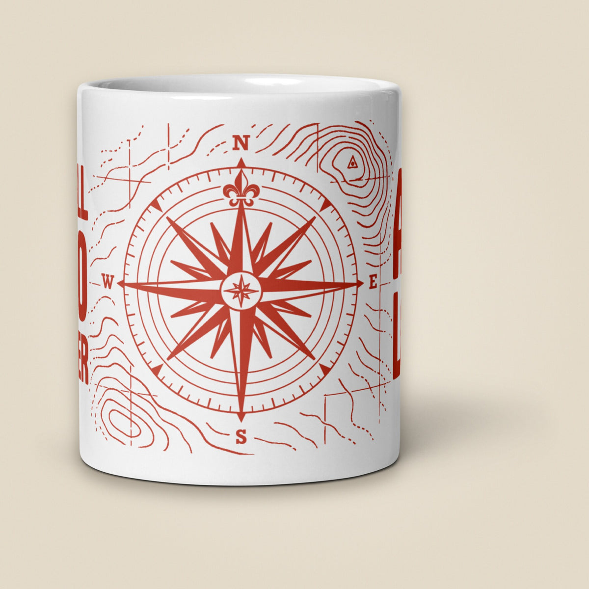 Not All Who Wander White Glossy Ceramic Mug in 11 oz, front view