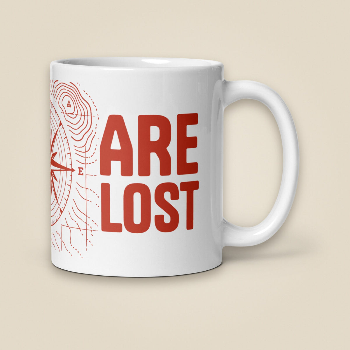 Not All Who Wander White Glossy Ceramic Mug in 11 oz, handle on right