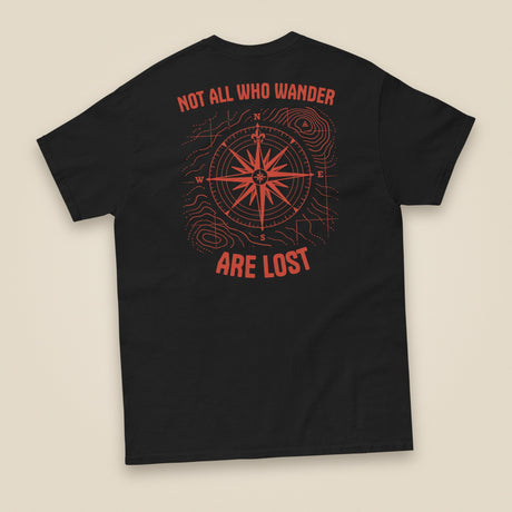 Not All Who Wander Double Sided Unisex T-Shirt in Black, back view