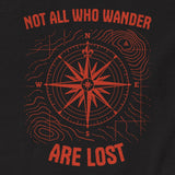 Not All Who Wander Double Sided Unisex T-Shirt in Black, back print close-up