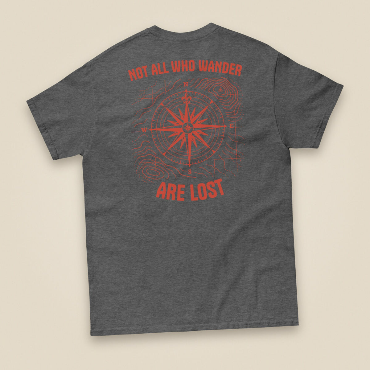 Not All Who Wander Double Sided Unisex T-Shirt in Dark Heather, back view