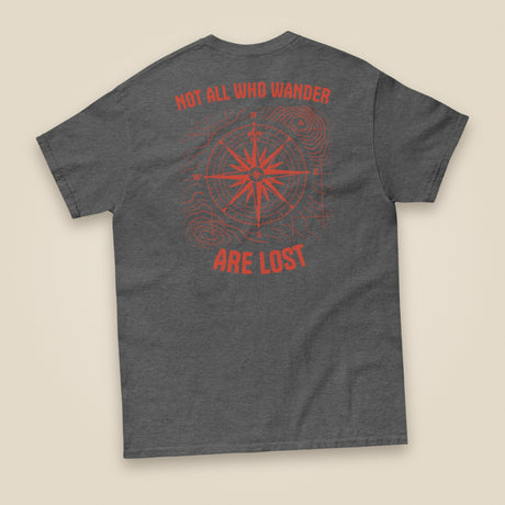 Not All Who Wander Double Sided Unisex T-Shirt in Dark Heather, back view