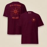 Not All Who Wander Double Sided Unisex T-Shirt in Maroon, front and back view