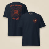 Not All Who Wander Double Sided Unisex T-Shirt in Navy, front and back view