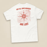 Not All Who Wander Double Sided Unisex T-Shirt in White, back view