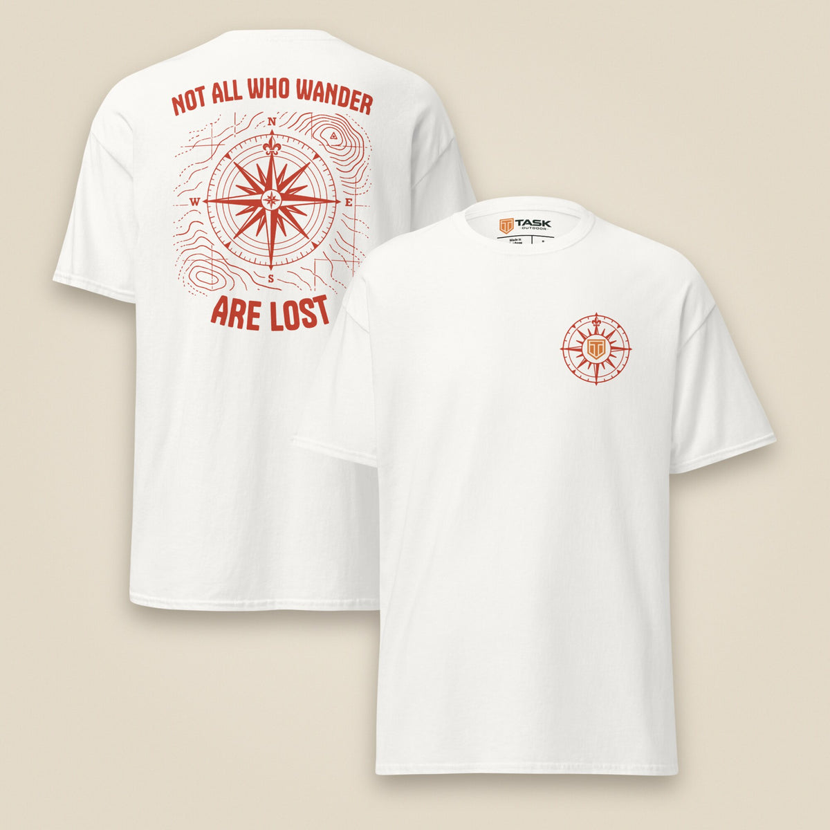 Not All Who Wander Double Sided Unisex T-Shirt in White, front and back view