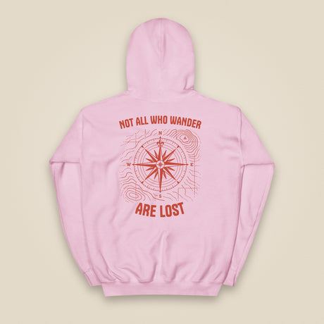 Not All Who Wander Heavy Blend Back Print Hoodie in Light Pink, back view