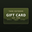 Task Outdoor gift card, olive design with mountain motif, values £10 to £500