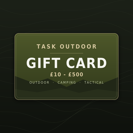 Task Outdoor gift card, olive design with mountain motif, values £10 to £500