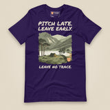 Pitch Late Leave Early T-Shirt in Team Purple, laid flat, front view