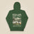 Pitch Late. Leave Early. Leave No Trace. Unisex Hoodie in Forest Green, back view
