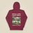 Pitch Late. Leave Early. Leave No Trace. Unisex Hoodie in Maroon, back view