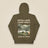 Pitch Late. Leave Early. Leave No Trace. Unisex Hoodie in Military Green, back view