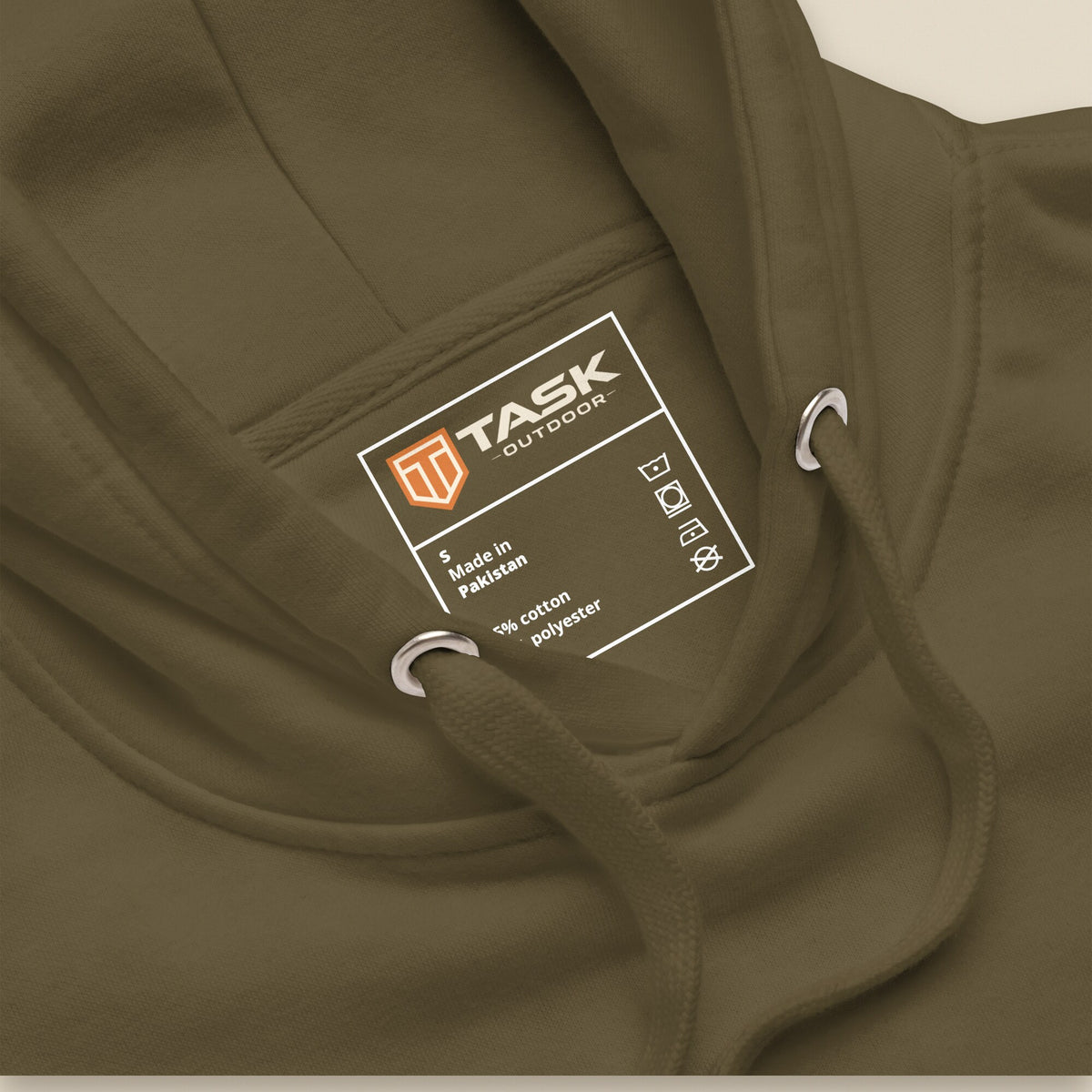 Pitch Late. Leave Early. Leave No Trace. Unisex Hoodie in Military Green, printed neck label