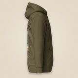 Pitch Late. Leave Early. Leave No Trace. Unisex Hoodie in Military Green, right side view