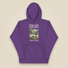 Pitch Late. Leave Early. Leave No Trace. Unisex Hoodie in Purple, front view