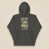 Pitch Late. Leave Early. Leave No Trace. Unisex Hoodie in Vintage Black, front view