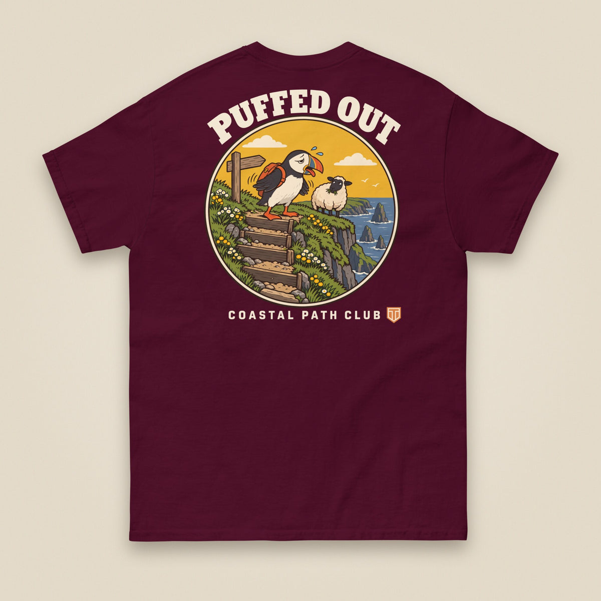 Puffed Out Double Sided T-Shirt in Maroon, back view