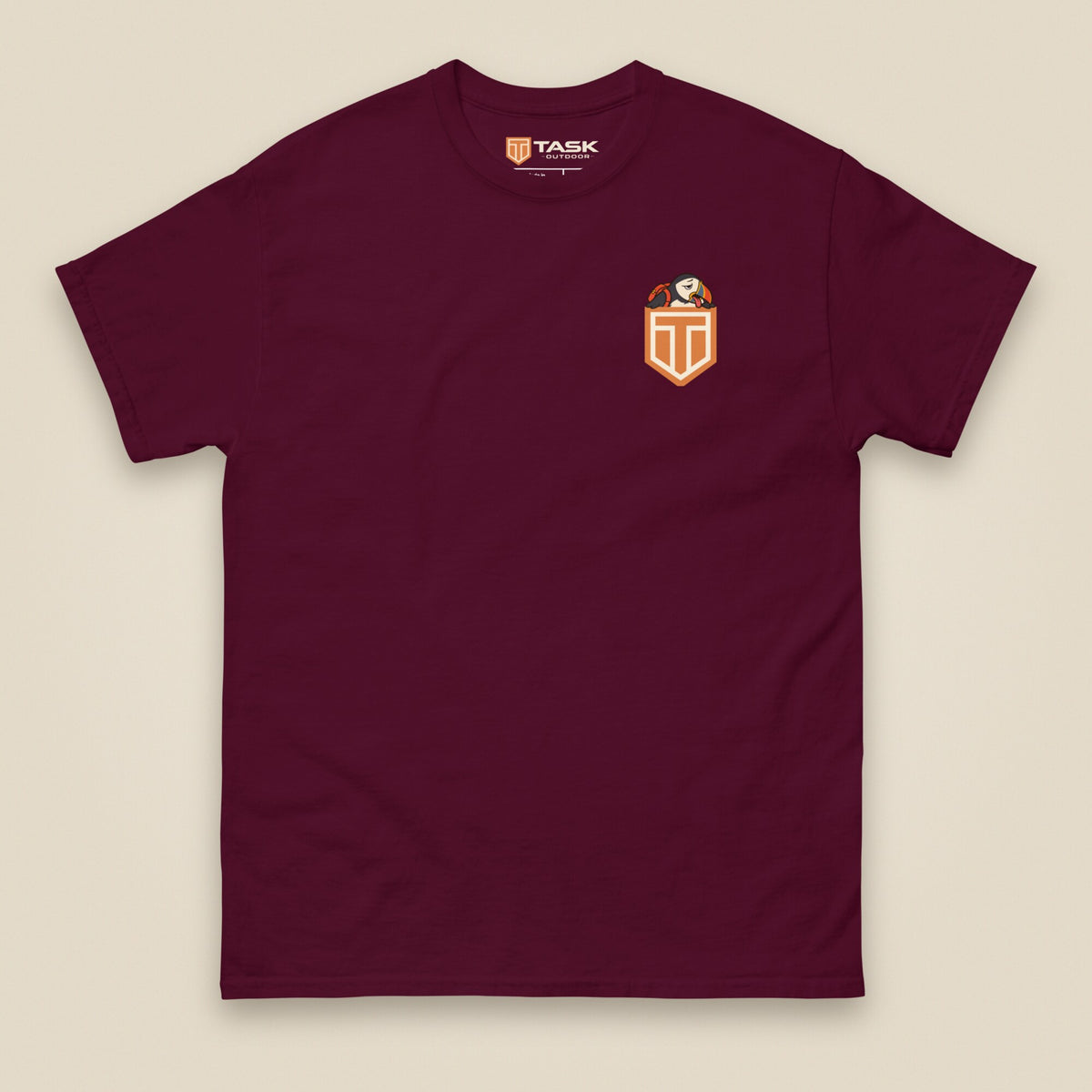 Puffed Out Double Sided T-Shirt in Maroon, front view
