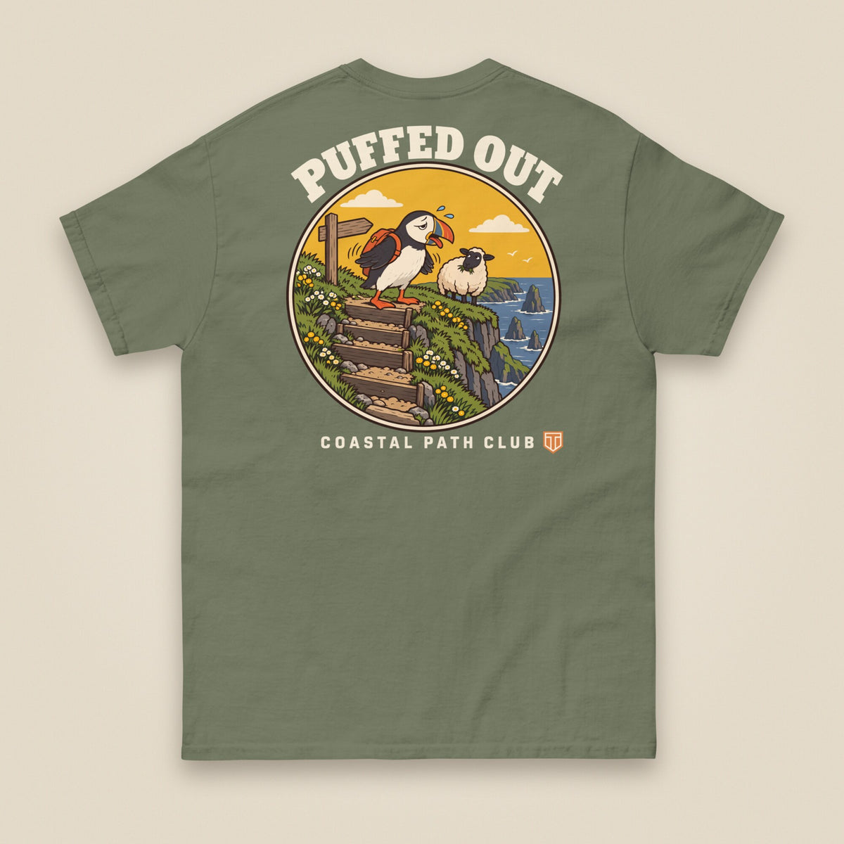 Puffed Out Double Sided T-Shirt in Military Green, back view