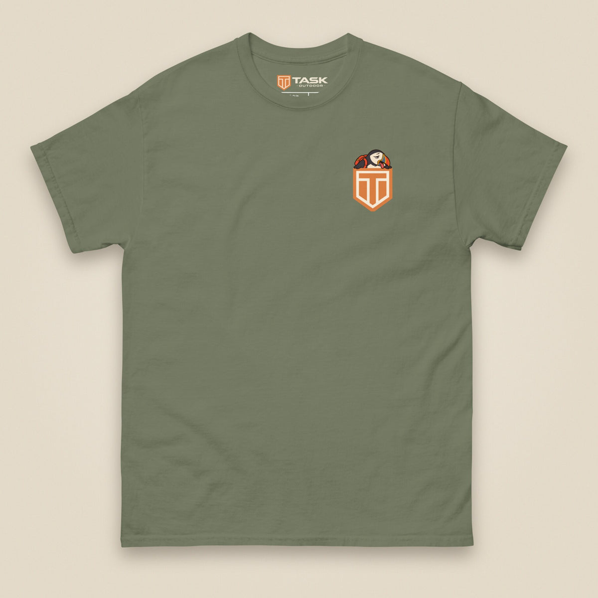 Puffed Out Double Sided T-Shirt in Military Green, front view