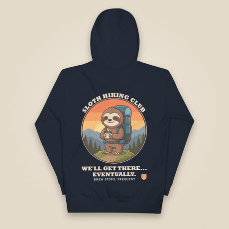 Sloth Hiking Club: Hilltop Hoodie in Navy Blazer, back view