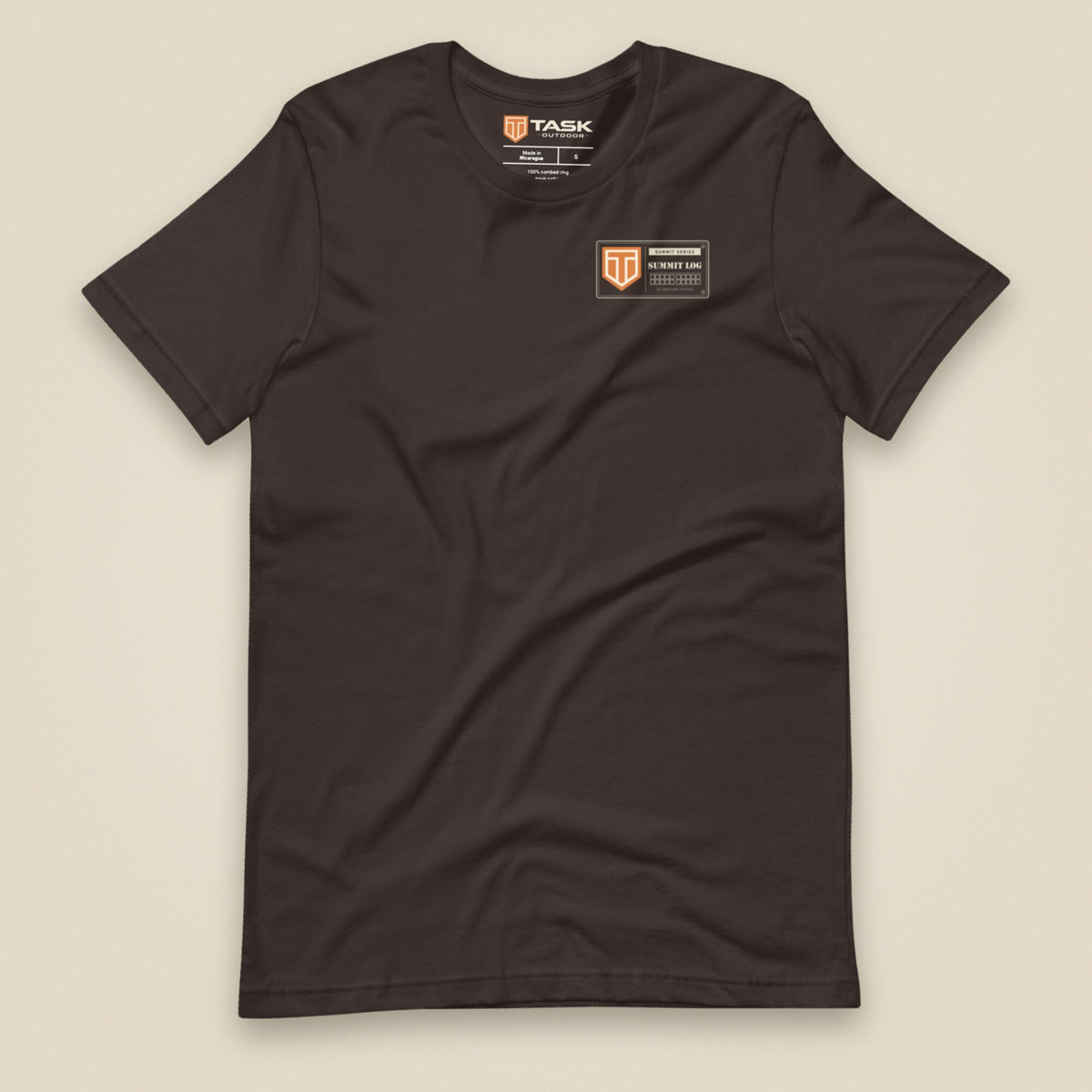 Summit Log 20 Peak Bagging Premium Double Sided T-Shirt in Brown, front view
