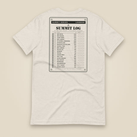 Summit Log 20 Peak Bagging Premium Double Sided T-Shirt in Heather Dust, back view