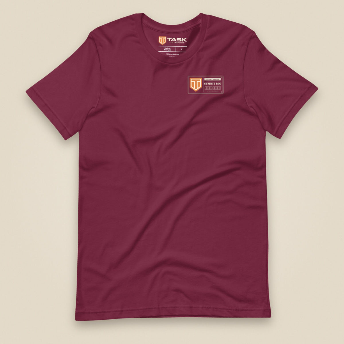 Summit Log 20 Peak Bagging Premium Double Sided T-Shirt in Maroon, front view