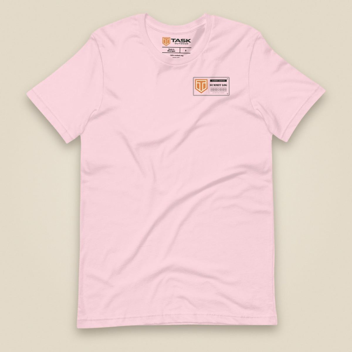 Summit Log 20 Peak Bagging Premium Double Sided T-Shirt in Soft Pink, front view