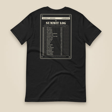 Summit Log 20 Peak Bagging Premium Double Sided T-Shirt in Vintage Black, back view