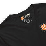 Summit Log 20 Peak Bagging Premium Double Sided T-Shirt in Vintage Black, neck label close-up