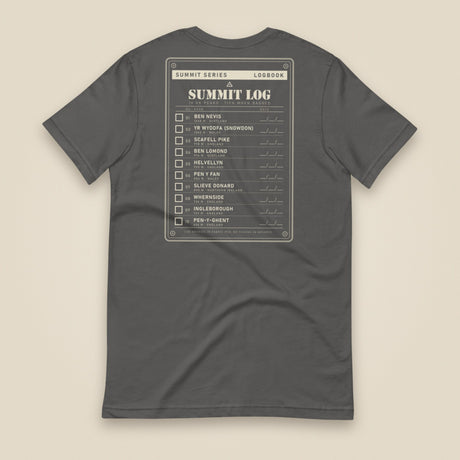 Summit Logbook 10 UK Peaks Premium Double Sided T-Shirt in Asphalt, back view