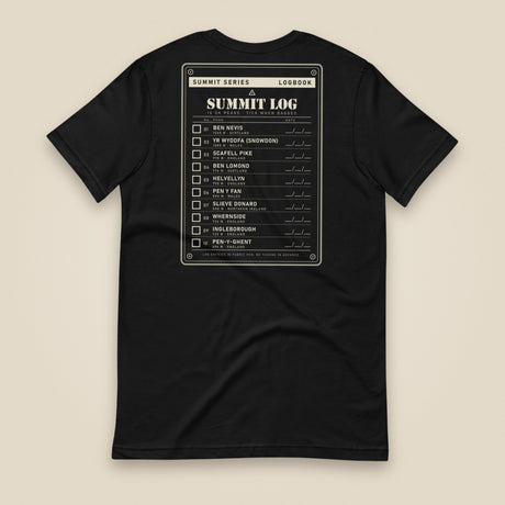 Summit Logbook 10 UK Peaks Premium Double Sided T-Shirt in Black, back view