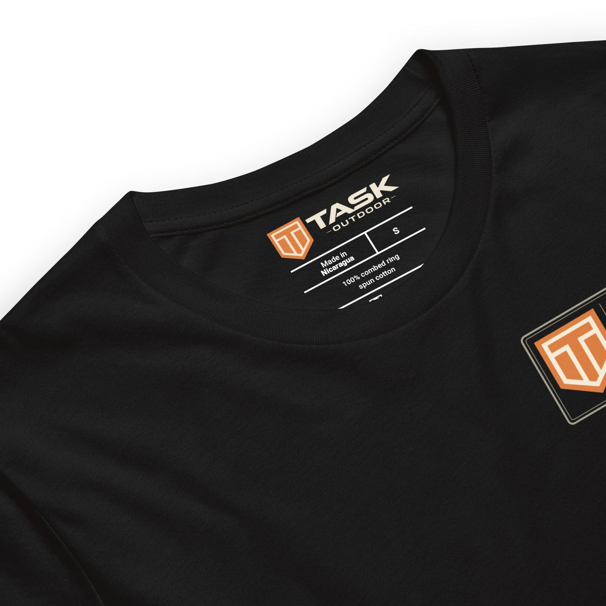 Summit Logbook 10 UK Peaks Premium Double Sided T-Shirt in Black, neck label close-up
