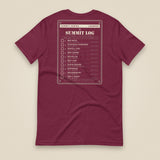Summit Logbook 10 UK Peaks Premium Double Sided T-Shirt in Maroon, back view