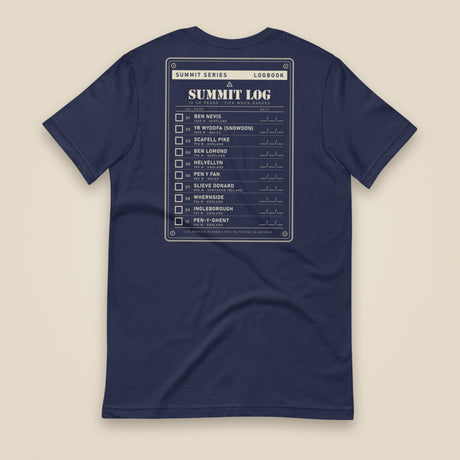 Summit Logbook 10 UK Peaks Premium Double Sided T-Shirt in Navy, back view