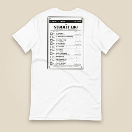 Summit Logbook 10 UK Peaks Premium Double Sided T-Shirt in White, back view