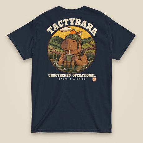 Tactybara Back Print T-Shirt in Navy, back view