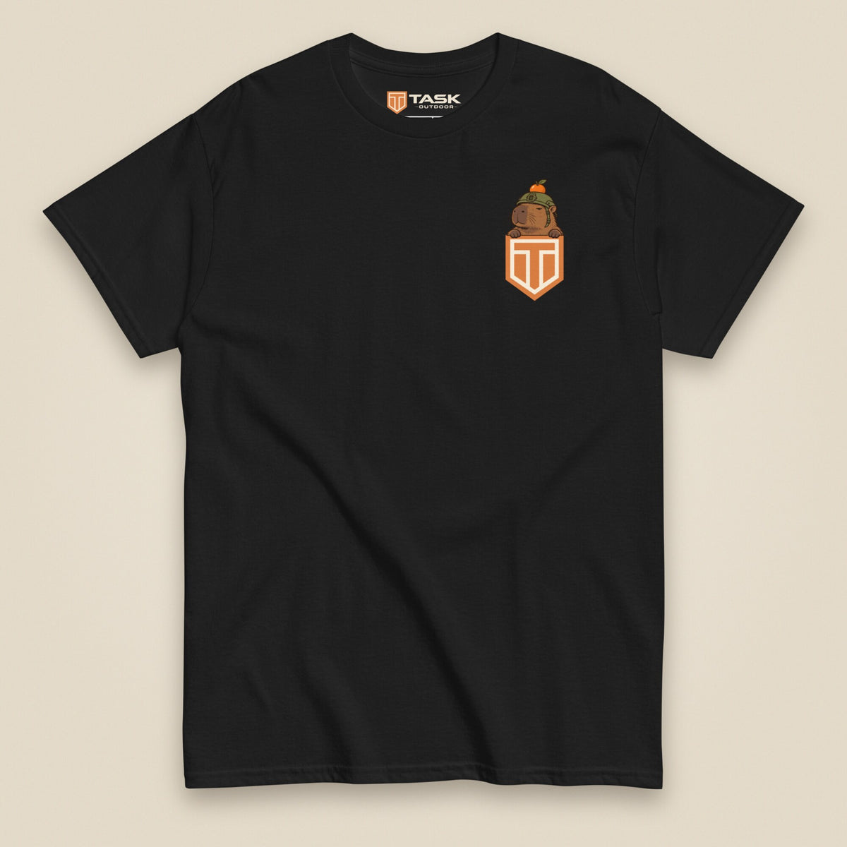Tactybara Premium Double Sided T-Shirt in Black, front view