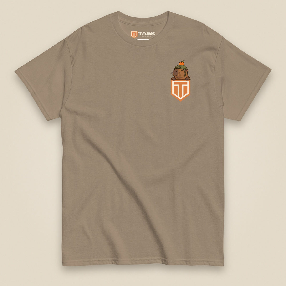 Tactybara Premium Double Sided T-Shirt in Brown Savana, front view