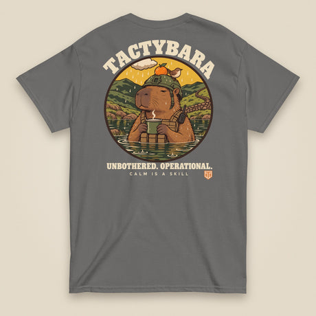 Tactybara Premium Double Sided T-Shirt in Charcoal, back view
