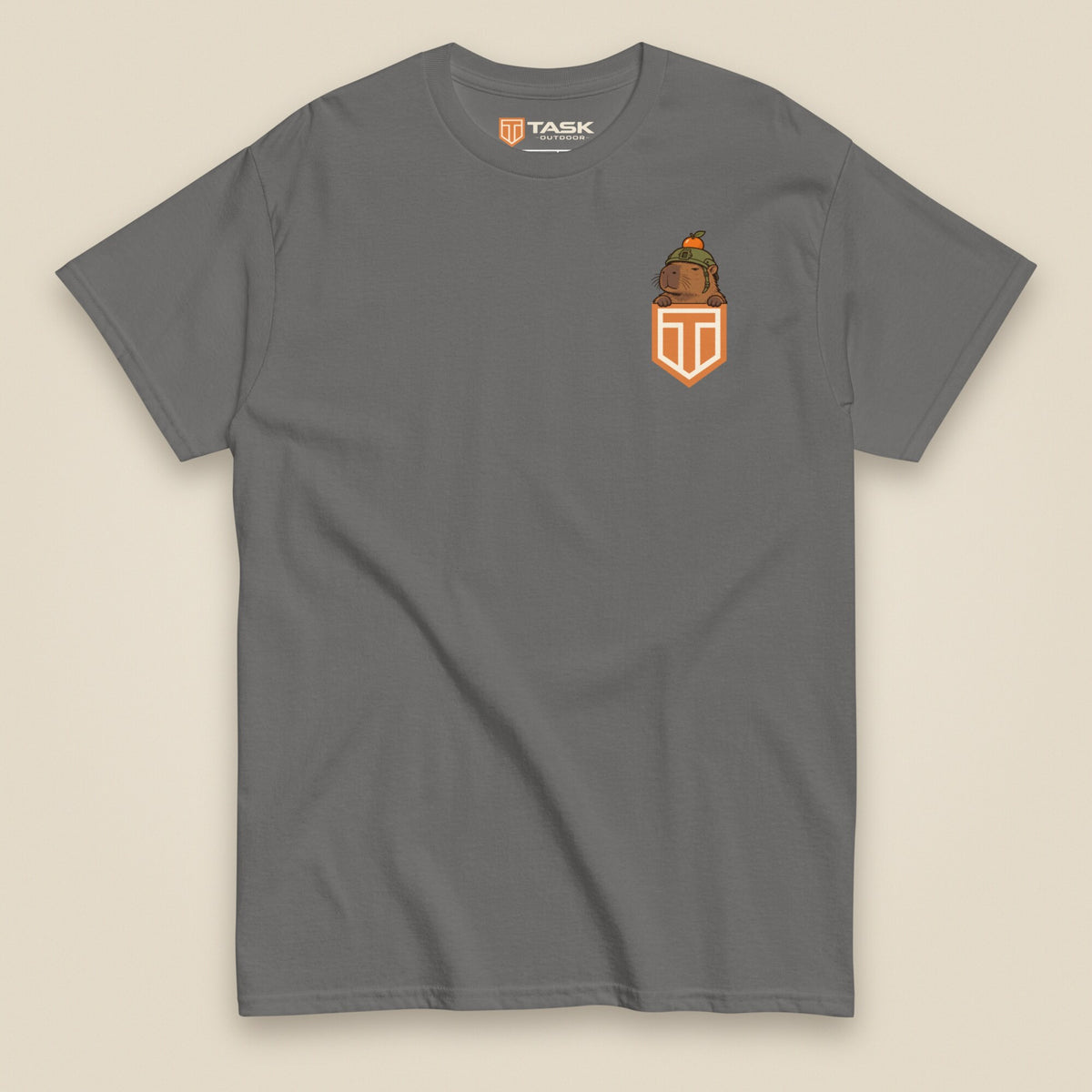 Tactybara Premium Double Sided T-Shirt in Charcoal, front view