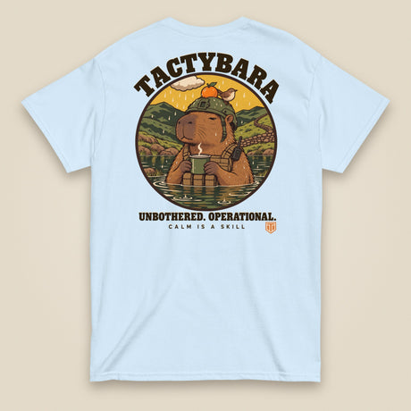 Tactybara Premium Double Sided T-Shirt in Light Blue, back view